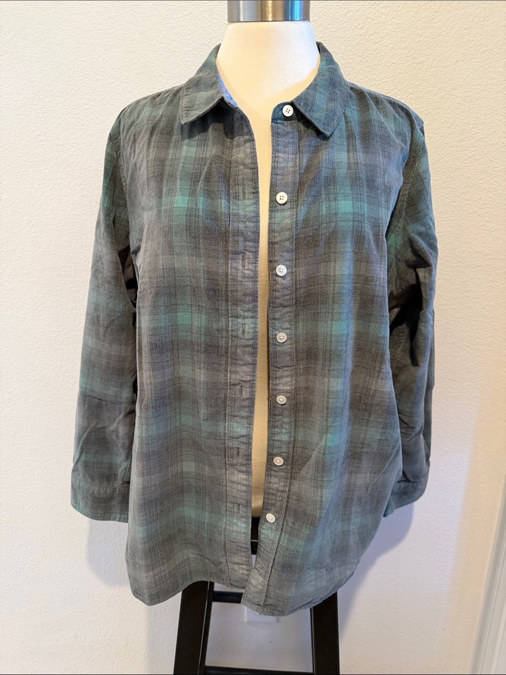 Tommy Bahama Green and Gray Plaid Button-Down Shirt